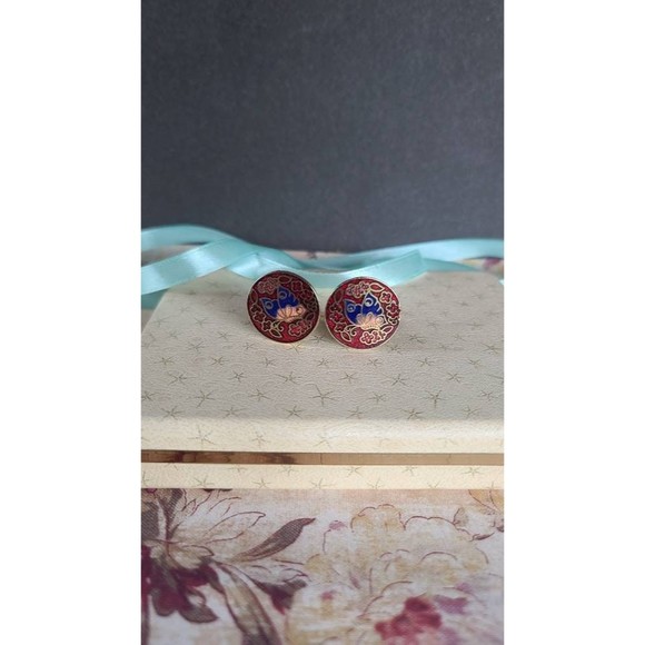 Cloisonne Butterfly Clip-on Earrings - Picture 4 of 10